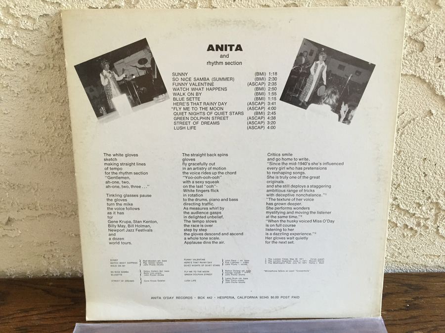 Anita O'Day ‎- Anita and Rhythm Section - Anita O'Day Records ‎- AOD-1 - SIGNED [Photo 3]