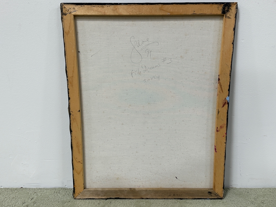 Gerrit Greve (1948-2024, Cardiff by the Sea, CA) Original Acrylic Mixed-Media Sand Painting On Canvas Titled 'Fish Dreams #3' Signed Verso Dated 1999 24' X 30' Estimate $700 - $900 [Photo 6]