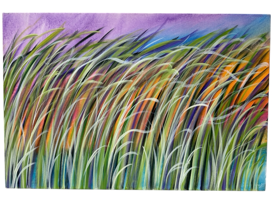 Gerrit Greve (1948-2024, Cardiff by the Sea, CA) Original Acrylic Painting On Canvas Titled 'Reeds 0303' Signed Lower Right And Verso Dated 2021 36' X 24' Estimate $900 - $1,100