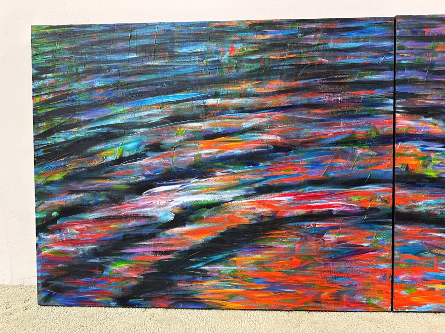 Gerrit Greve (1948-2024, Cardiff by the Sea, CA) Original Acrylic Diptych Painting On Canvas Titled 'Summer Intense Ripples' Signed Verso 60' X 24' Estimate $2,000 - $2,600 [Photo 2]