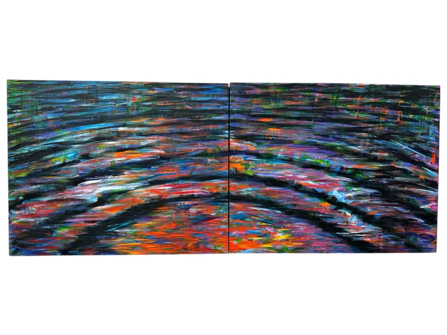 Gerrit Greve (1948-2024, Cardiff by the Sea, CA) Original Acrylic Diptych Painting On Canvas Titled 'Summer Intense Ripples' Signed Verso 60' X 24' Estimate $2,000 - $2,600