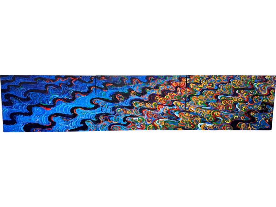 Gerrit Greve (1948-2024, Cardiff by the Sea, CA) HUGE Original Acrylic Triptych Painting On Canvas Untitled Unsigned 216' X 45' Estimate $9,700 - $12,000