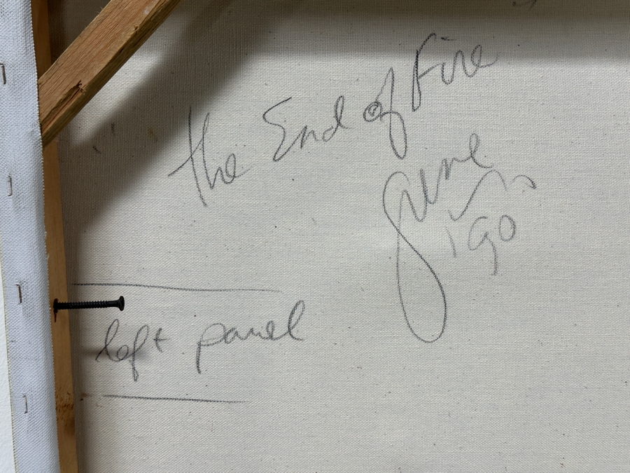 Gerrit Greve (1948-2024, Cardiff by the Sea, CA) Original Acrylic Diptych Painting On Canvas Titled 'The End Of Fire' Signed Bottom Right And Verso Dated 1990 48' X 78' Estimate $3,700 - $4,700 [Photo 8]