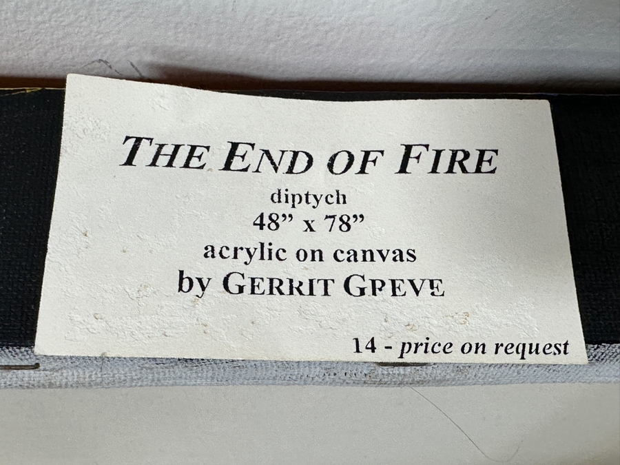 Gerrit Greve (1948-2024, Cardiff by the Sea, CA) Original Acrylic Diptych Painting On Canvas Titled 'The End Of Fire' Signed Bottom Right And Verso Dated 1990 48' X 78' Estimate $3,700 - $4,700 [Photo 10]