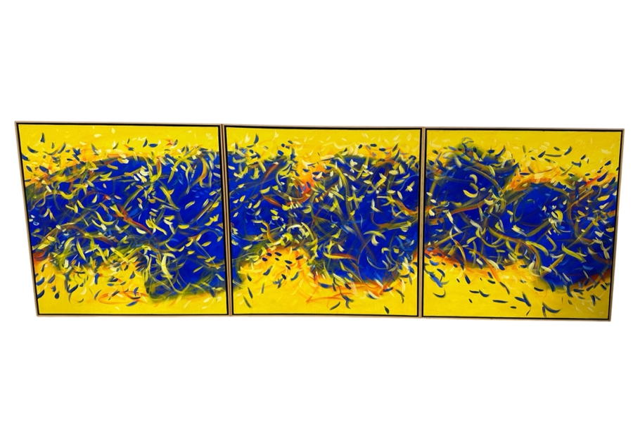 Gerrit Greve (1948-2024, Cardiff by the Sea, CA) HUGE Original Large Acrylic Triptych Painting On Canvas Titled 'Glory' Signed Bottom Right and Verso Dated 1997 Measures 148' X 50' Estimate $7,000 - $9,000