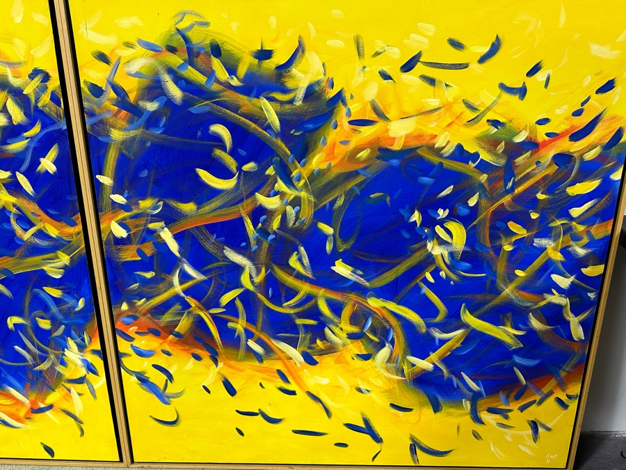 Gerrit Greve (1948-2024, Cardiff by the Sea, CA) HUGE Original Large Acrylic Triptych Painting On Canvas Titled 'Glory' Signed Bottom Right and Verso Dated 1997 Measures 148' X 50' Estimate $7,000 - $9,000 [Photo 4]