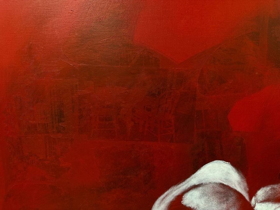 Gerrit Greve (1948-2024, Cardiff by the Sea, CA) Original Acrylic Painting On Canvas Titled 'The Inspiration Of St. Matthew II After Caravaggio Circa 1594-96 - Witness #2' Signed Verso Dated 1994 45' X 72' Estimate $3,200 - $4,000 [Photo 9]