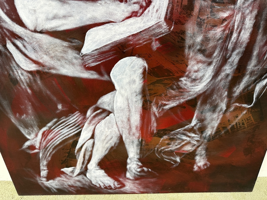 Gerrit Greve (1948-2024, Cardiff by the Sea, CA) Original Acrylic Painting On Canvas Titled 'The Inspiration Of St. Matthew II After Caravaggio Circa 1594-96 - Witness #2' Signed Verso Dated 1994 45' X 72' Estimate $3,200 - $4,000 [Photo 6]