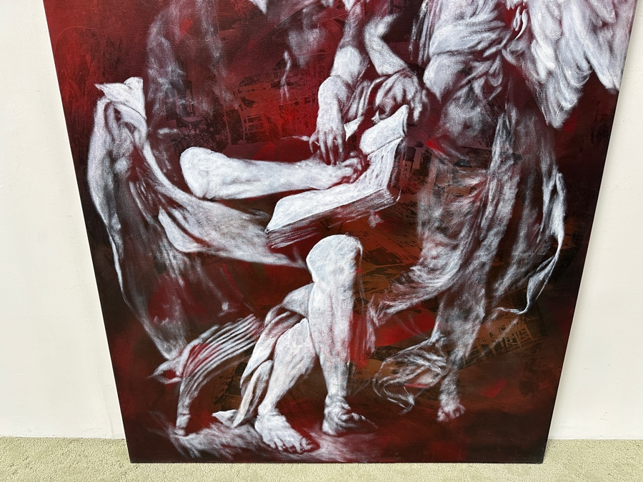 Gerrit Greve (1948-2024, Cardiff by the Sea, CA) Original Acrylic Painting On Canvas Titled 'The Inspiration Of St. Matthew II After Caravaggio Circa 1594-96 - Witness #2' Signed Verso Dated 1994 45' X 72' Estimate $3,200 - $4,000 [Photo 3]