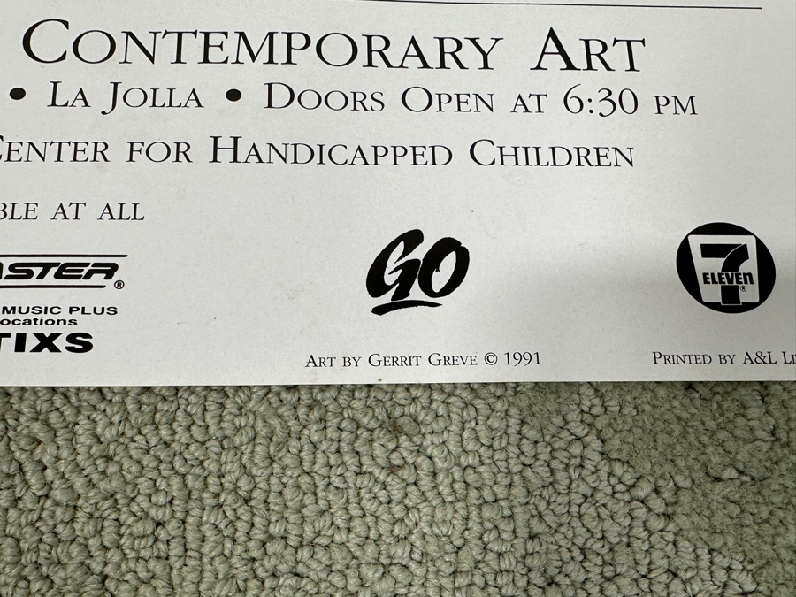 Gerrit Greve (1948-2024, Cardiff by the Sea, CA) Original Acrylic 3D Mixed-Media Painting On Canvas With Actual Guitar Titled 'Sound Waves' Signed Verso Dated 1991 39' X 48' Estimate $2,000 - $2,400 Used As Poster For 1st Annual San Diego Music Awards [Photo 19]