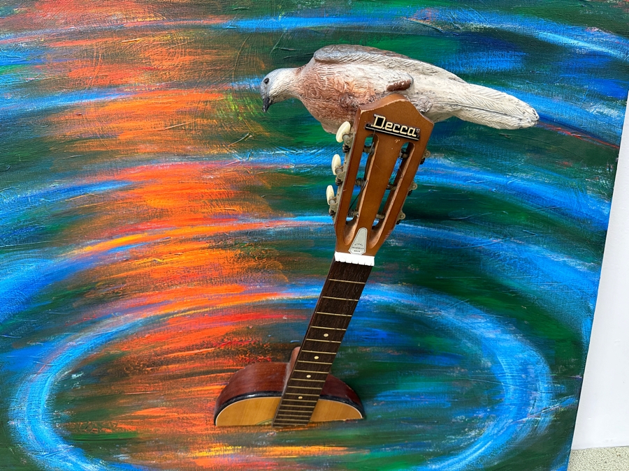 Gerrit Greve (1948-2024, Cardiff by the Sea, CA) Original Acrylic 3D Mixed-Media Painting On Canvas With Actual Guitar Titled 'Sound Waves' Signed Verso Dated 1991 39' X 48' Estimate $2,000 - $2,400 Used As Poster For 1st Annual San Diego Music Awards [Photo 4]