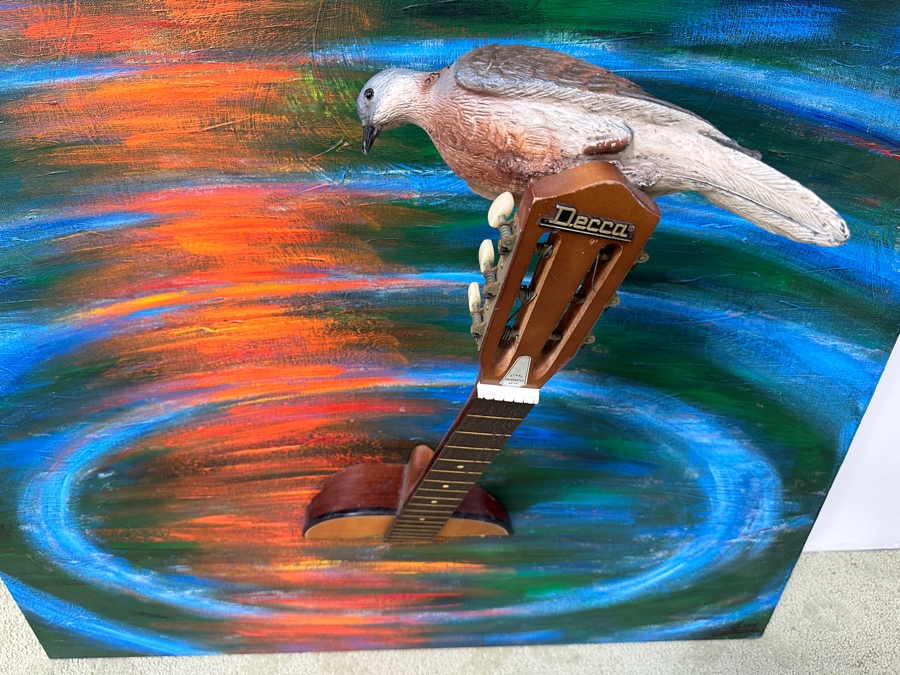 Gerrit Greve (1948-2024, Cardiff by the Sea, CA) Original Acrylic 3D Mixed-Media Painting On Canvas With Actual Guitar Titled 'Sound Waves' Signed Verso Dated 1991 39' X 48' Estimate $2,000 - $2,400 Used As Poster For 1st Annual San Diego Music Awards [Photo 6]