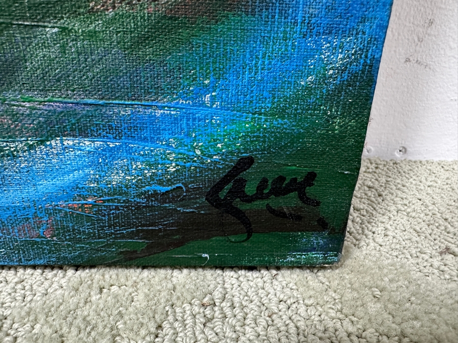 Gerrit Greve (1948-2024, Cardiff by the Sea, CA) Original Acrylic 3D Mixed-Media Painting On Canvas With Actual Guitar Titled 'Sound Waves' Signed Verso Dated 1991 39' X 48' Estimate $2,000 - $2,400 Used As Poster For 1st Annual San Diego Music Awards [Photo 10]