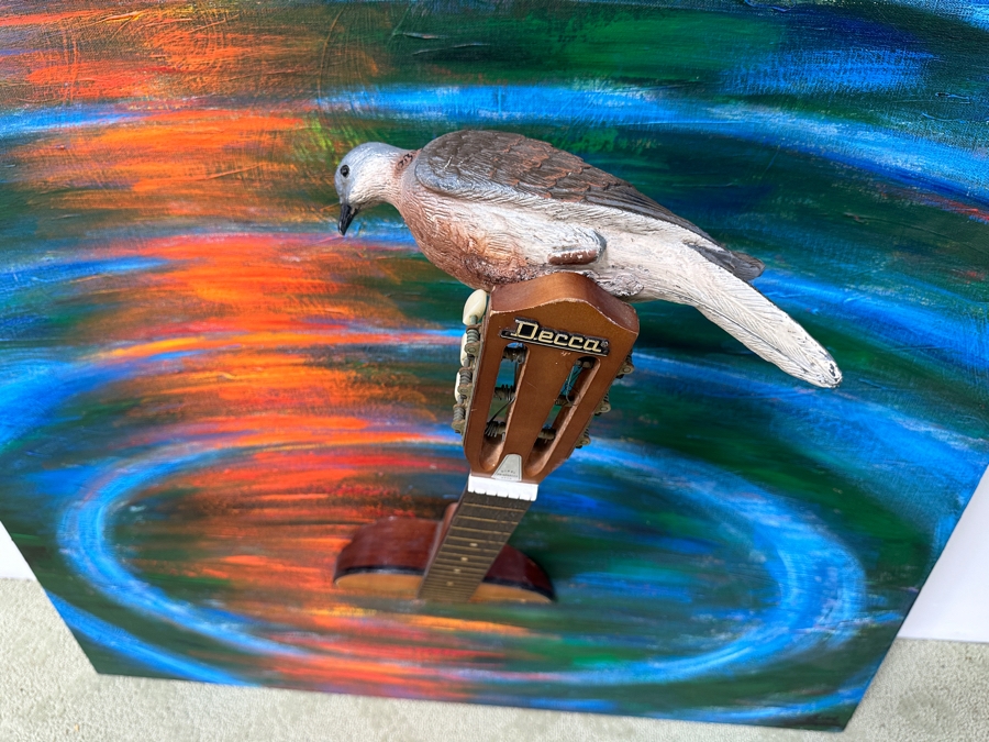 Gerrit Greve (1948-2024, Cardiff by the Sea, CA) Original Acrylic 3D Mixed-Media Painting On Canvas With Actual Guitar Titled 'Sound Waves' Signed Verso Dated 1991 39' X 48' Estimate $2,000 - $2,400 Used As Poster For 1st Annual San Diego Music Awards [Photo 8]