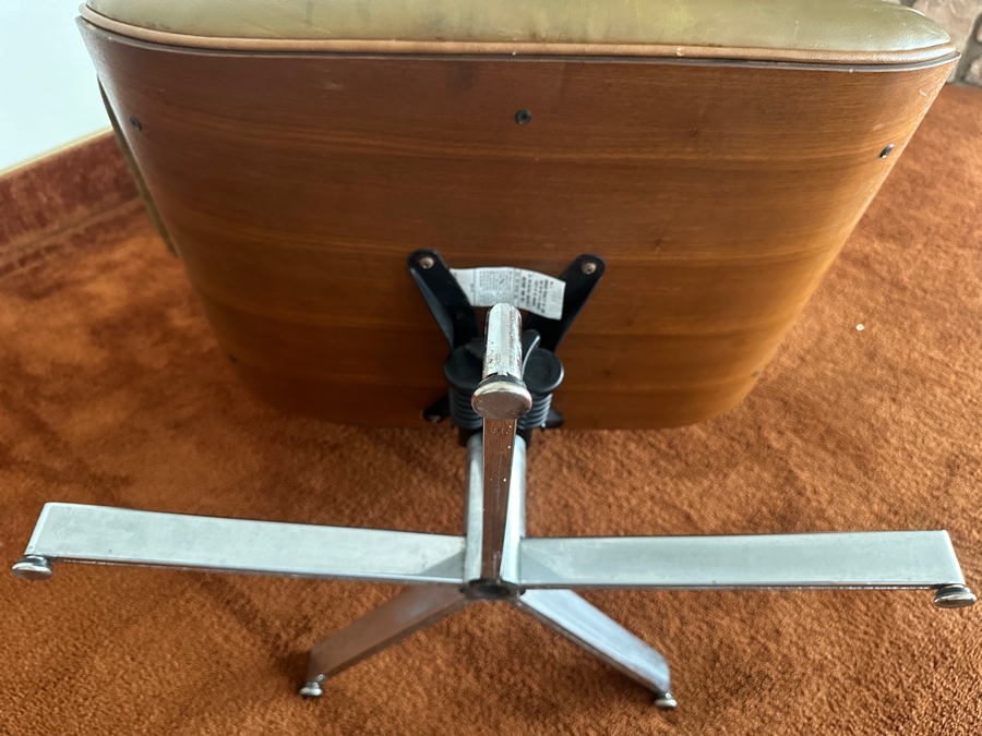 Mid-Century Modern George Mulhauser For Plycraft Lounge Chair With Ottoman In Camel-Colored Leather With Bent Walnut Body And Chromed Metal Base [Photo 14]