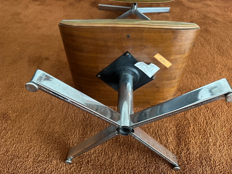 Mid-Century Modern George Mulhauser For Plycraft Lounge Chair With Ottoman In Camel-Colored Leather With Bent Walnut Body And Chromed Metal Base [Photo 11]