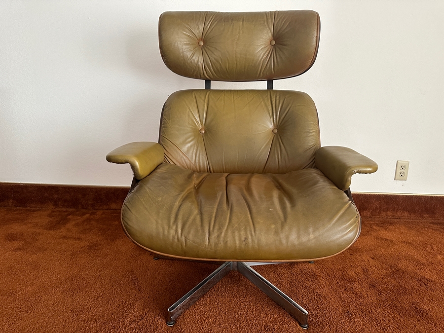 Mid-Century Modern George Mulhauser For Plycraft Lounge Chair With Ottoman In Camel-Colored Leather With Bent Walnut Body And Chromed Metal Base [Photo 10]