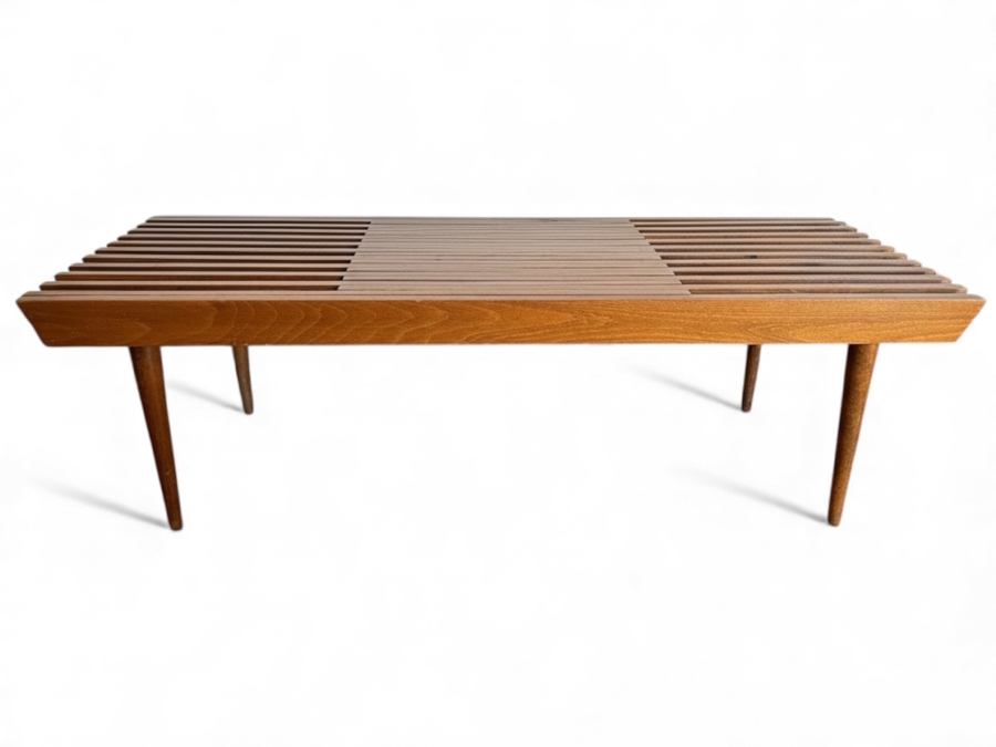 Mid-Century Modern Yugoslavian Slatted Coffee Table Bench With Extendible Slats 48W (59.5W Extended) X 18D X 14.5H 