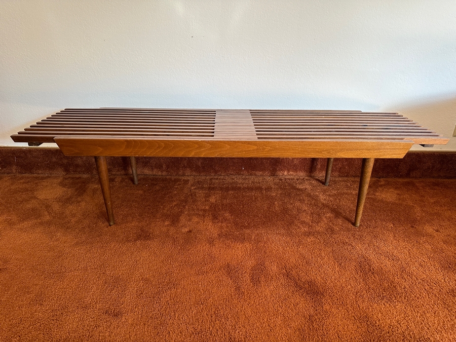 Mid-Century Modern Yugoslavian Slatted Coffee Table Bench With Extendible Slats 48W (59.5W Extended) X 18D X 14.5H  [Photo 4]