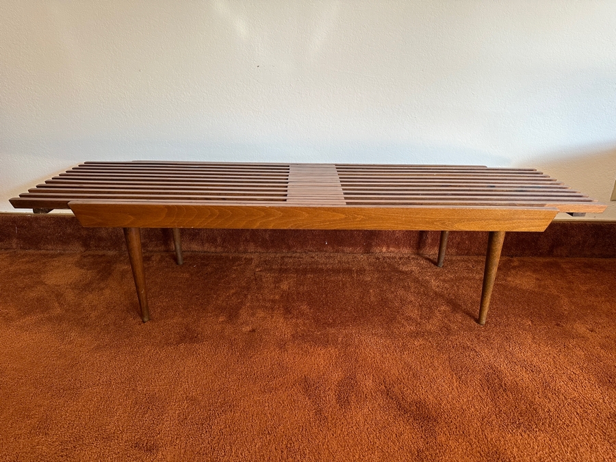 Mid-Century Modern Yugoslavian Slatted Coffee Table Bench With Extendible Slats 48W (59.5W Extended) X 18D X 14.5H  [Photo 5]