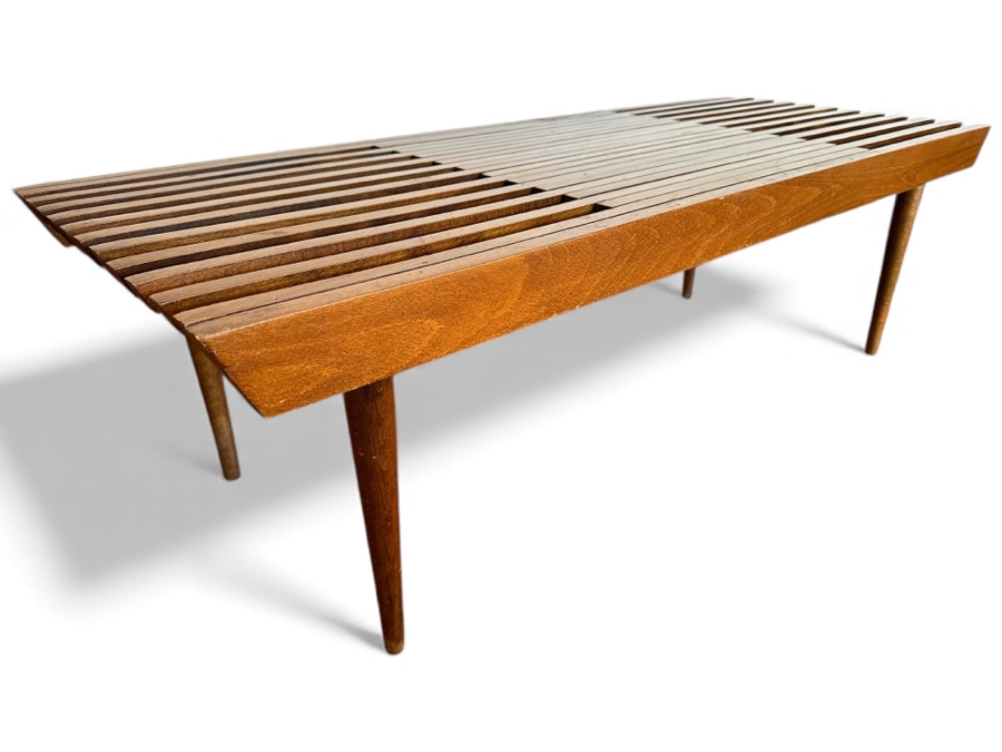 Mid-Century Modern Yugoslavian Slatted Coffee Table Bench With Extendible Slats 48W (59.5W Extended) X 18D X 14.5H  [Photo 2]