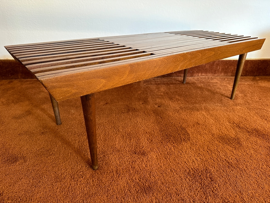Mid-Century Modern Yugoslavian Slatted Coffee Table Bench With Extendible Slats 48W (59.5W Extended) X 18D X 14.5H  [Photo 7]