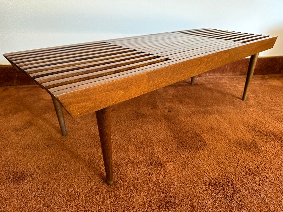 Mid-Century Modern Yugoslavian Slatted Coffee Table Bench With Extendible Slats 48W (59.5W Extended) X 18D X 14.5H  [Photo 8]