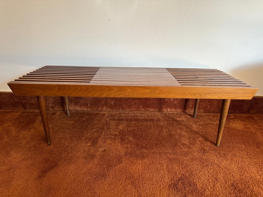 Mid-Century Modern Yugoslavian Slatted Coffee Table Bench With Extendible Slats 48W (59.5W Extended) X 18D X 14.5H  [Photo 3]