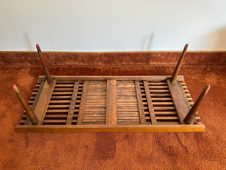 Mid-Century Modern Yugoslavian Slatted Coffee Table Bench With Extendible Slats 48W (59.5W Extended) X 18D X 14.5H  [Photo 9]