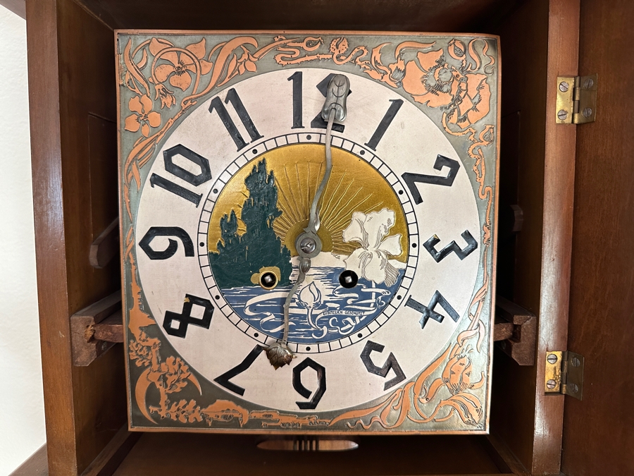 Stunning Antique Art Nouveau German Wall Clock With Ornate Wooden Carvings Working 15W X 7D X 34H [Photo 5]