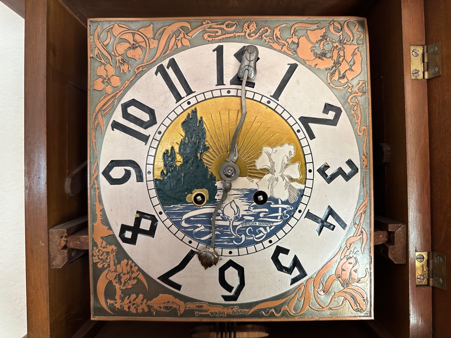Stunning Antique Art Nouveau German Wall Clock With Ornate Wooden Carvings Working 15W X 7D X 34H [Photo 7]