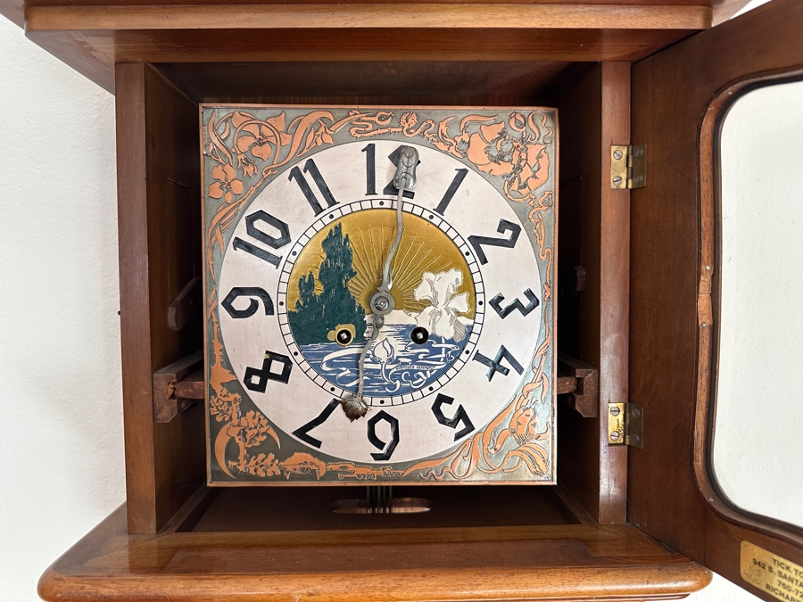 Stunning Antique Art Nouveau German Wall Clock With Ornate Wooden Carvings Working 15W X 7D X 34H [Photo 4]
