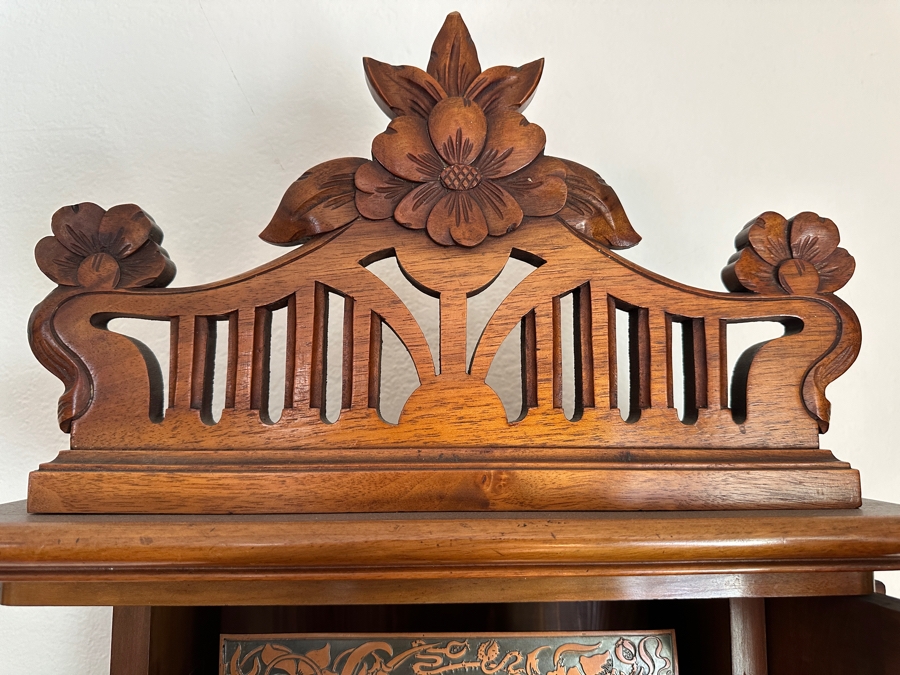 Stunning Antique Art Nouveau German Wall Clock With Ornate Wooden Carvings Working 15W X 7D X 34H [Photo 10]