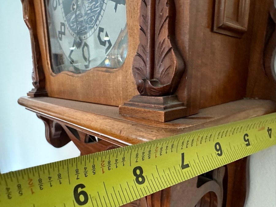 Stunning Antique Art Nouveau German Wall Clock With Ornate Wooden Carvings Working 15W X 7D X 34H [Photo 13]