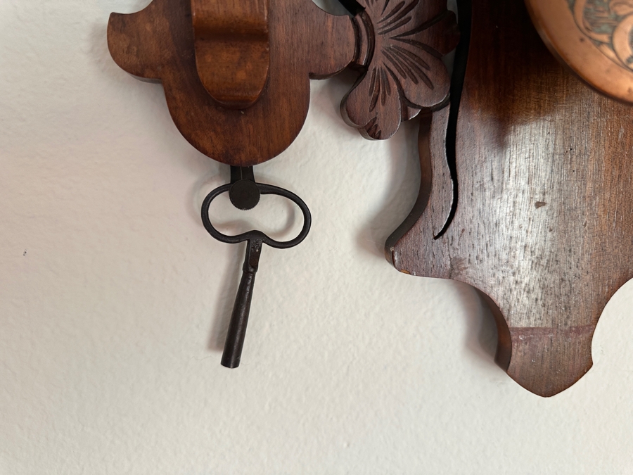 Stunning Antique Art Nouveau German Wall Clock With Ornate Wooden Carvings Working 15W X 7D X 34H [Photo 9]