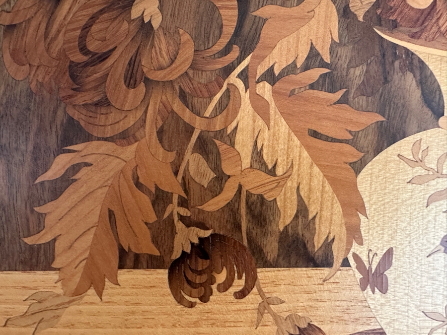 Stunning Vintage Wooden Inlay Marquetry Picture Known As The 'Chrysanthemum' Series Produced By The German Company Buchschmid & Gretaux (B&G) 17.5W X 18.5H Framed 20.5 X 21.5 [Photo 8]