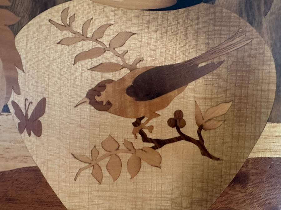 Stunning Vintage Wooden Inlay Marquetry Picture Known As The 'Chrysanthemum' Series Produced By The German Company Buchschmid & Gretaux (B&G) 17.5W X 18.5H Framed 20.5 X 21.5 [Photo 7]