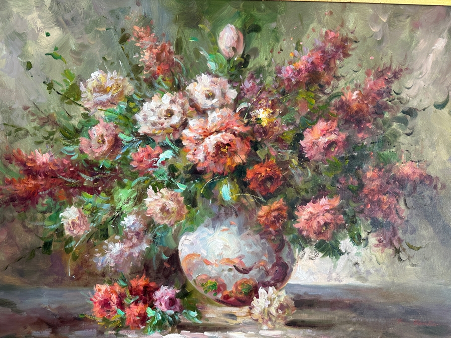 Original Still Life Oil Painting On Canvas Signed Lower Right T. Denver 36 X 24 Framed 41.5 X 30 [Photo 2]