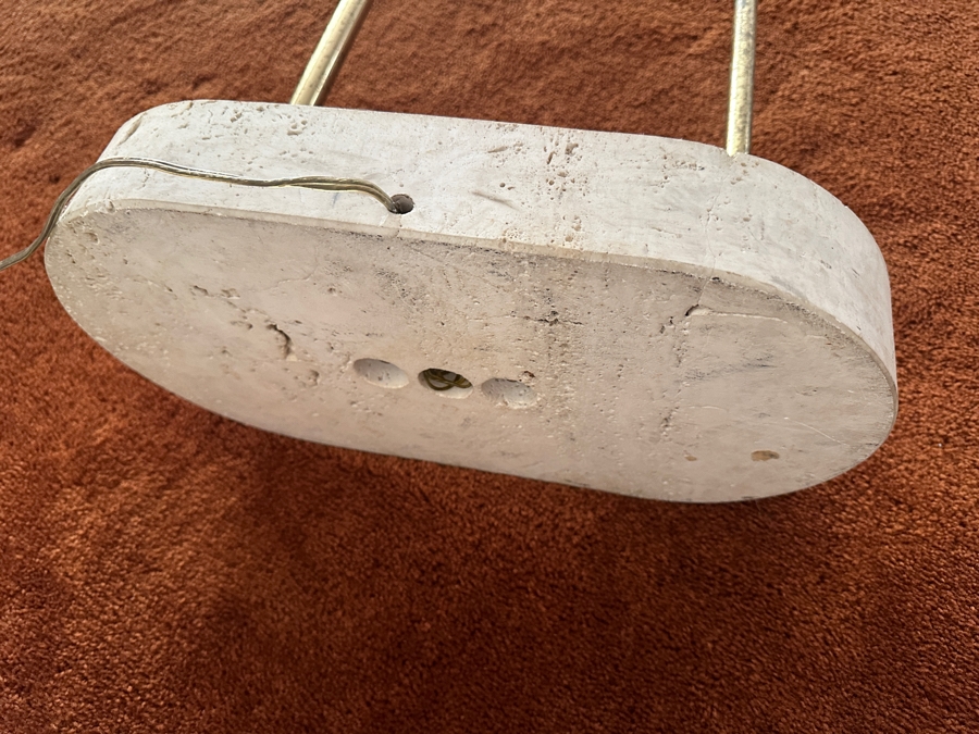 Vintage Tommaso Barbi Italian Modernist Brass Floral Double Lotus Flowers Floor Lamp With Travertine Base 17.5W X 70H [Photo 7]