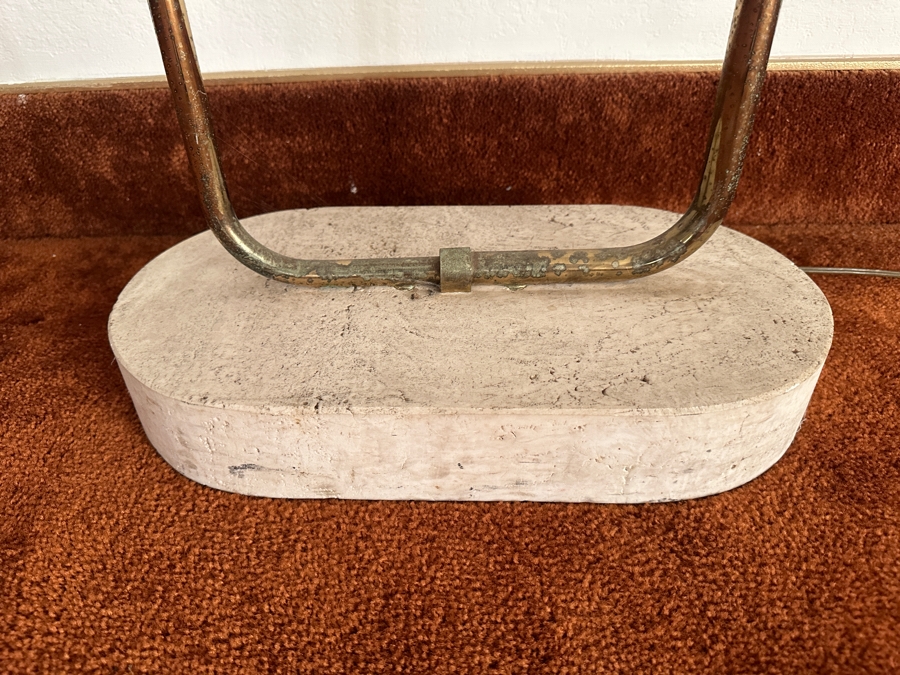 Vintage Tommaso Barbi Italian Modernist Brass Floral Double Lotus Flowers Floor Lamp With Travertine Base 17.5W X 70H [Photo 6]