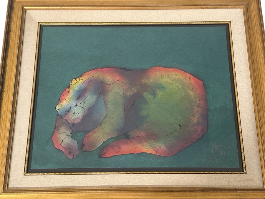 Just Added - Gerrit Greve (1948-2024, Cardiff by the Sea, CA) Original Acrylic Painting On Paper Untitled Cat Signed Bottom Right Dated 1987 27” X 21” Framed: 35.5” x 29.5”