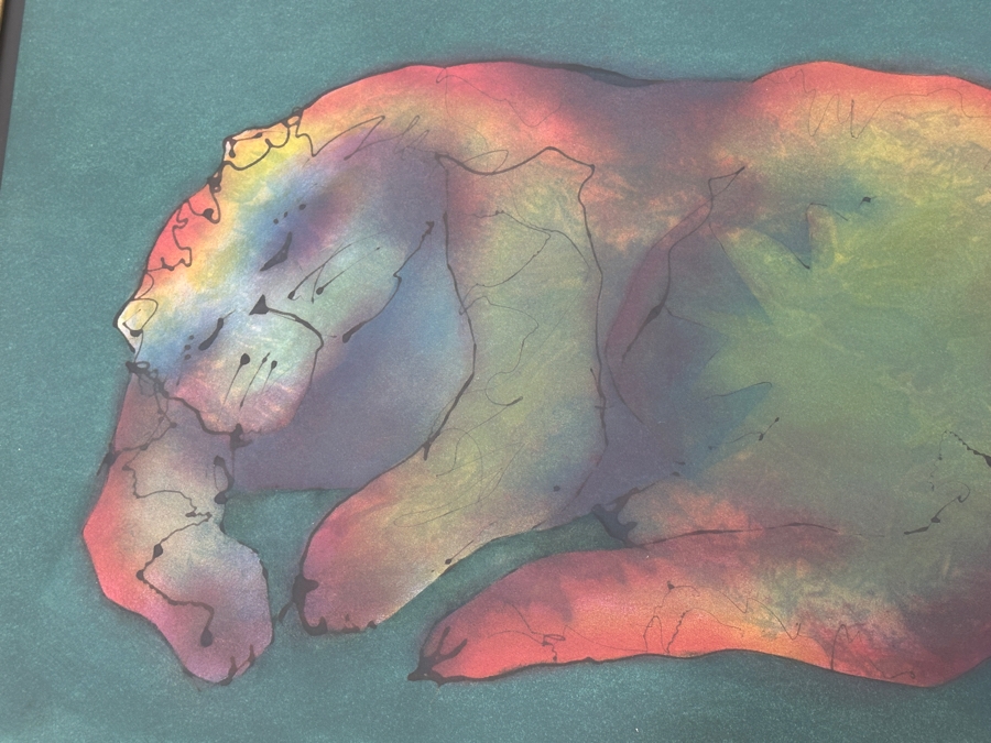 Just Added - Gerrit Greve (1948-2024, Cardiff by the Sea, CA) Original Acrylic Painting On Paper Untitled Cat Signed Bottom Right Dated 1987 27” X 21” Framed: 35.5” x 29.5” [Photo 4]