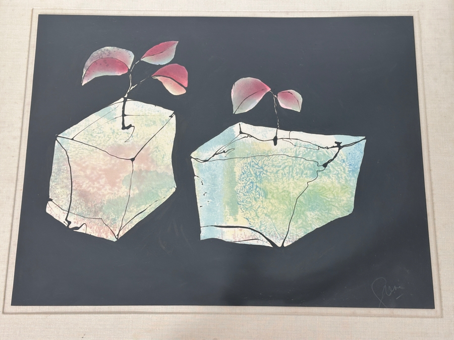 Just Added - Gerrit Greve (1948-2024, Cardiff by the Sea, CA) Original Acrylic Painting On Paper Titled “Plants in the Night” Signed Bottom Right Dated 1986 26” X 20” Framed: 33” x 27.5”  [Photo 3]