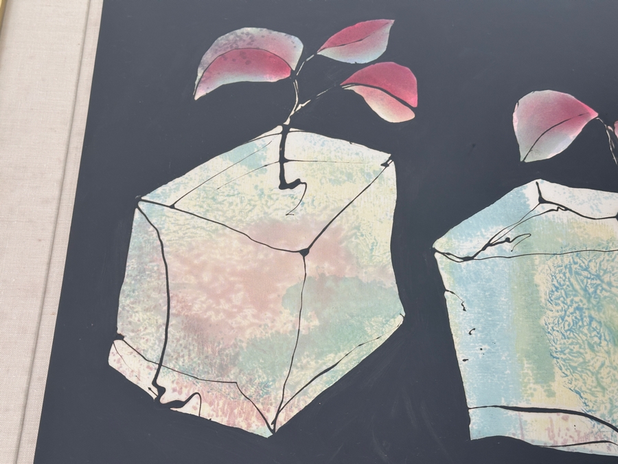 Just Added - Gerrit Greve (1948-2024, Cardiff by the Sea, CA) Original Acrylic Painting On Paper Titled “Plants in the Night” Signed Bottom Right Dated 1986 26” X 20” Framed: 33” x 27.5”  [Photo 4]