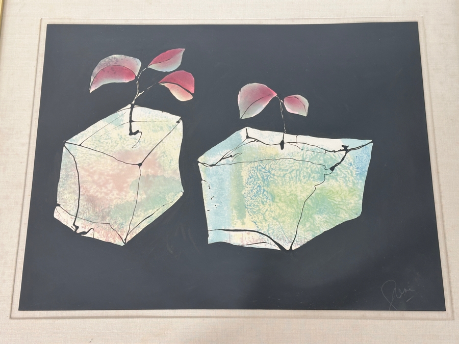 Just Added - Gerrit Greve (1948-2024, Cardiff by the Sea, CA) Original Acrylic Painting On Paper Titled “Plants in the Night” Signed Bottom Right Dated 1986 26” X 20” Framed: 33” x 27.5” 