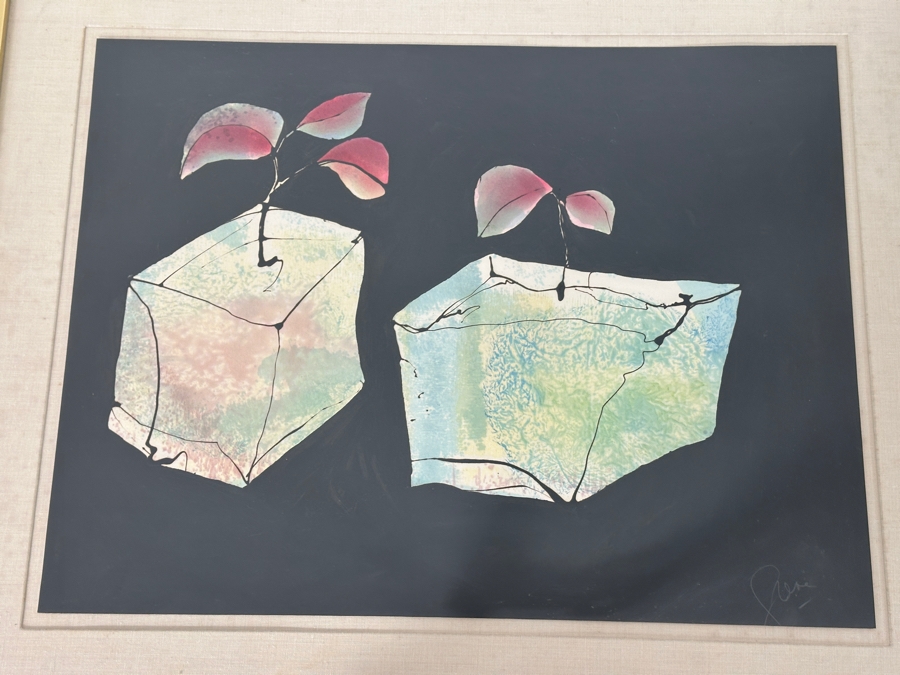 Just Added - Gerrit Greve (1948-2024, Cardiff by the Sea, CA) Original Acrylic Painting On Paper Titled “Plants in the Night” Signed Bottom Right Dated 1986 26” X 20” Framed: 33” x 27.5”  [Photo 2]