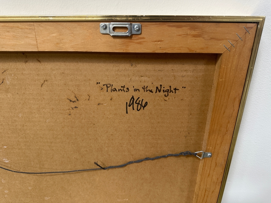 Just Added - Gerrit Greve (1948-2024, Cardiff by the Sea, CA) Original Acrylic Painting On Paper Titled “Plants in the Night” Signed Bottom Right Dated 1986 26” X 20” Framed: 33” x 27.5”  [Photo 11]