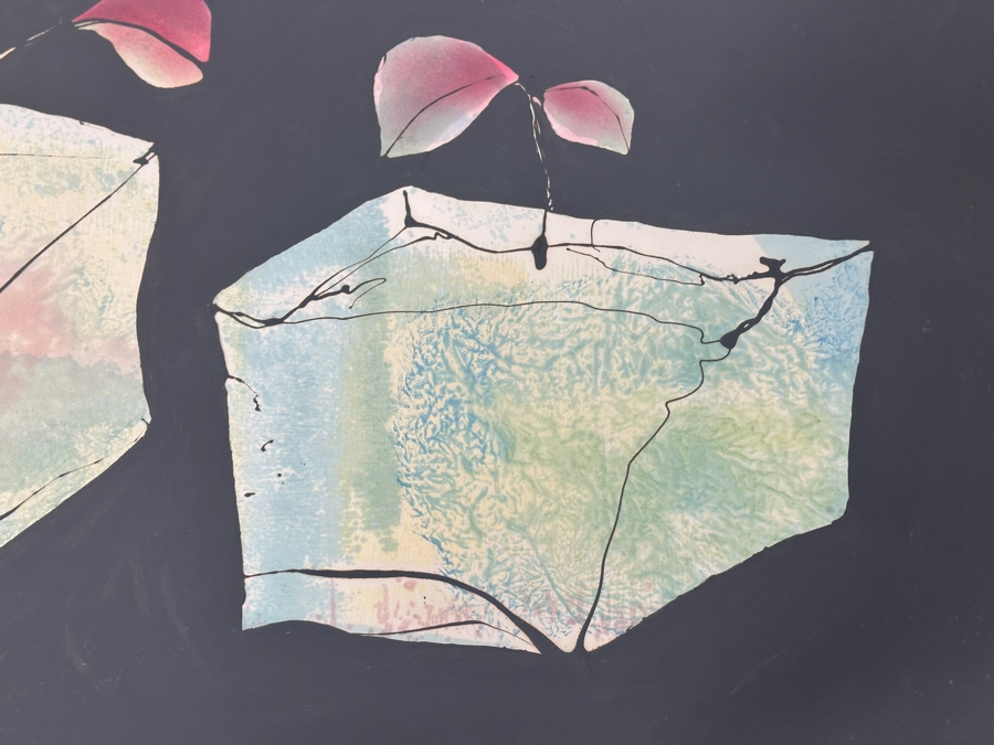 Just Added - Gerrit Greve (1948-2024, Cardiff by the Sea, CA) Original Acrylic Painting On Paper Titled “Plants in the Night” Signed Bottom Right Dated 1986 26” X 20” Framed: 33” x 27.5”  [Photo 5]