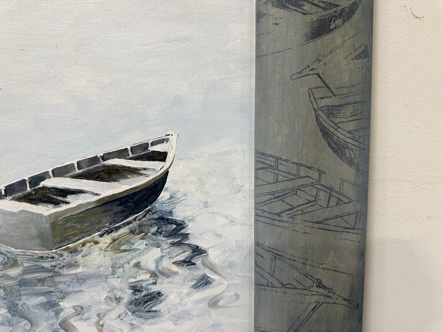 Just Added - Gerrit Greve (1948-2024, Cardiff by the Sea, CA) Original Acrylic Painting On Canvas “Vessel for Fondest Memories” Custom Matching Frame with Carbon Transfers Signed Bottom Left Dated 1998 Framed: 19.5” x 23.5” Estimate $1,100 - 1,350 [Photo 7]