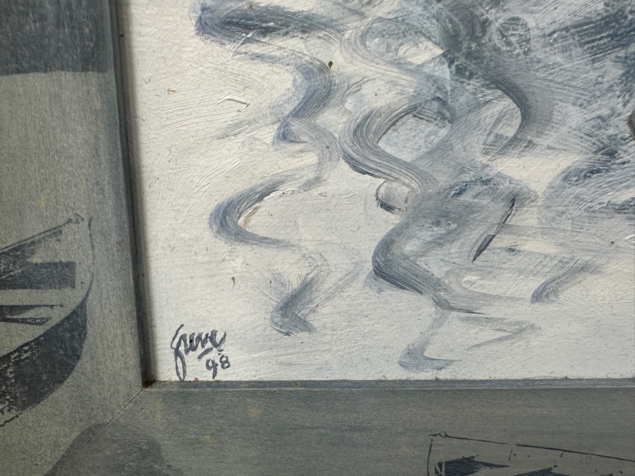 Just Added - Gerrit Greve (1948-2024, Cardiff by the Sea, CA) Original Acrylic Painting On Canvas “Vessel for Fondest Memories” Custom Matching Frame with Carbon Transfers Signed Bottom Left Dated 1998 Framed: 19.5” x 23.5” Estimate $1,100 - 1,350 [Photo 4]